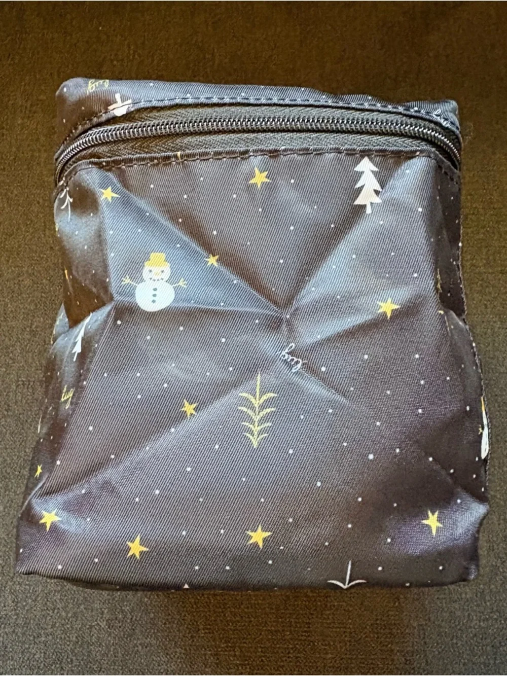 Lug Box Top Cosmetic Case Bag – Snowman Trees (Black Gold White Holiday Winter) - Picture 6 of 16